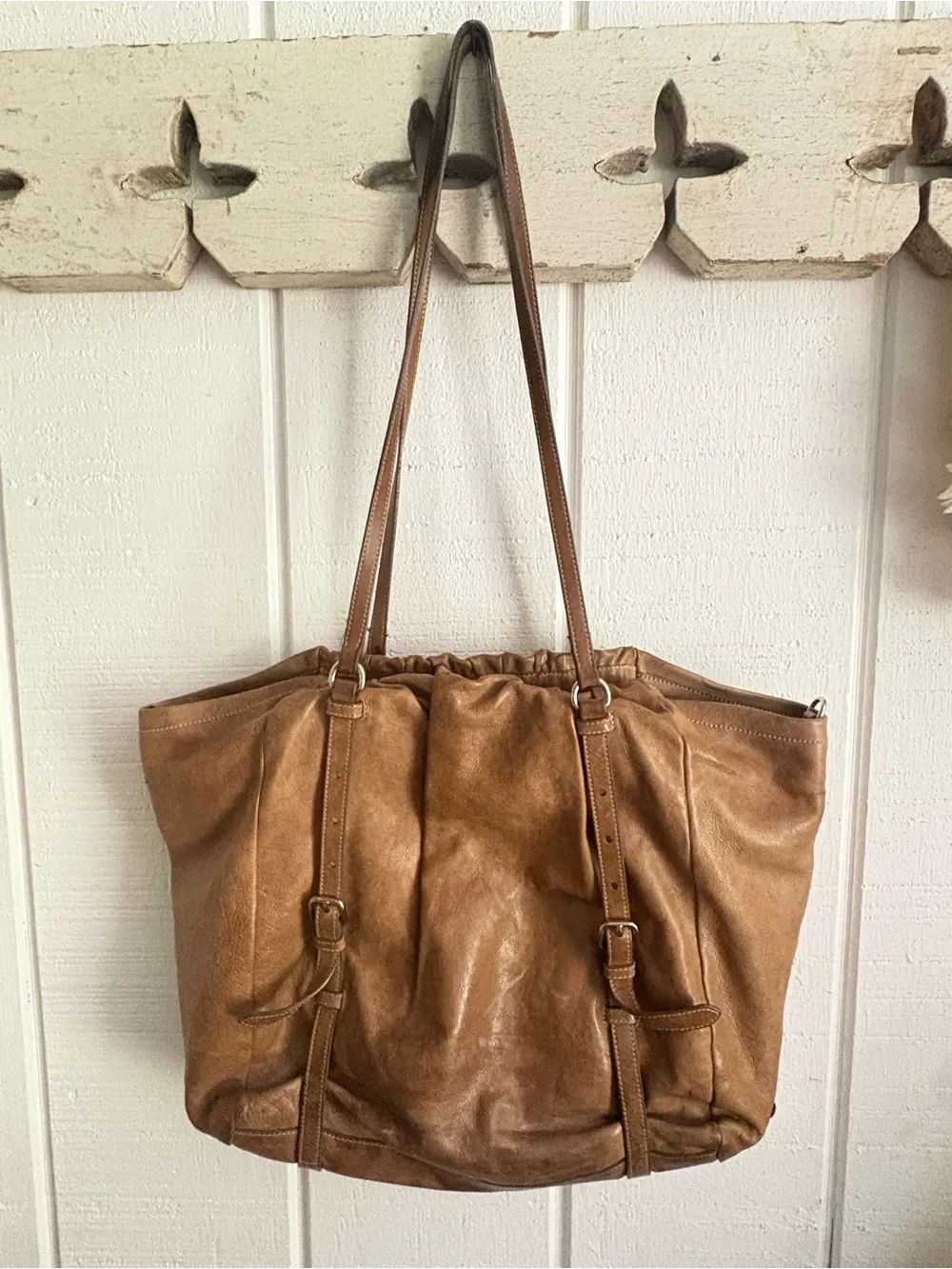 Prada Brown Napa New Leather Hobo Tote USED Condition! See photos